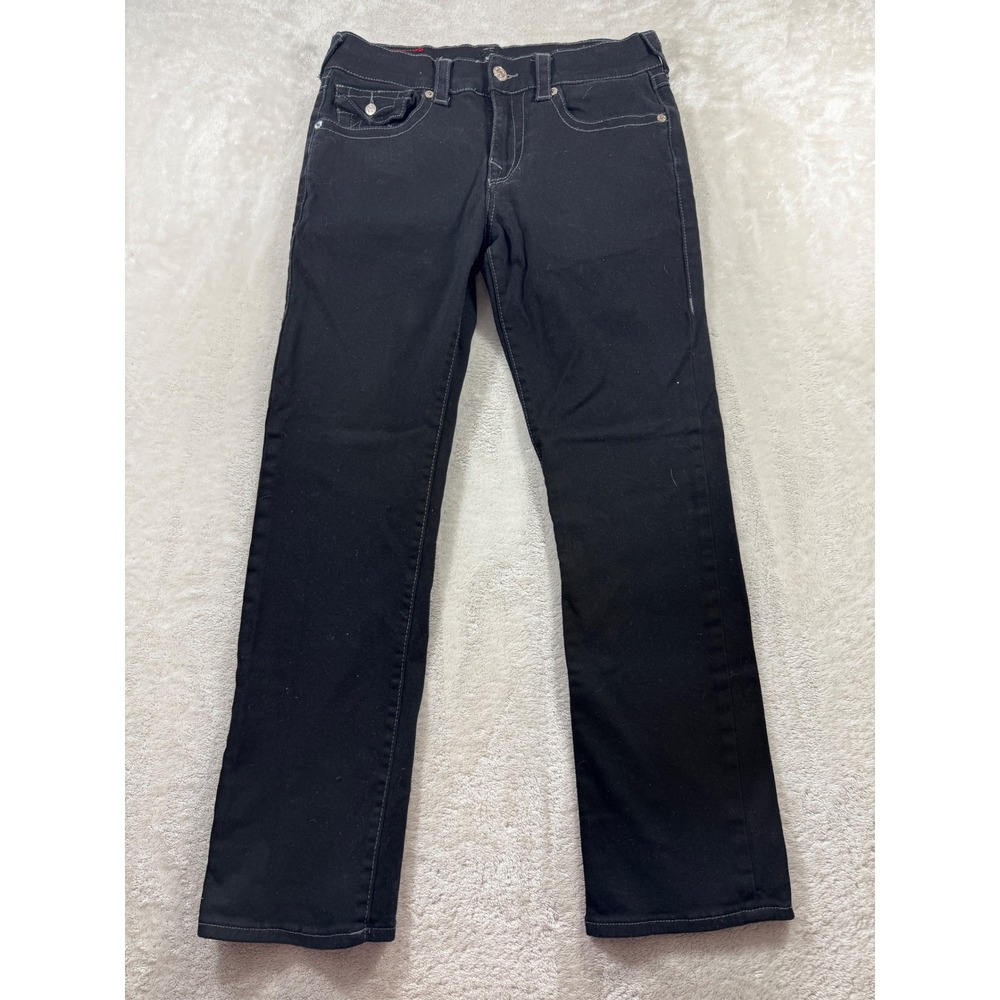 True Religion Mens Ricky Flap Pocket Relaxed Straight Black Jeans 32 Meas: 32x30